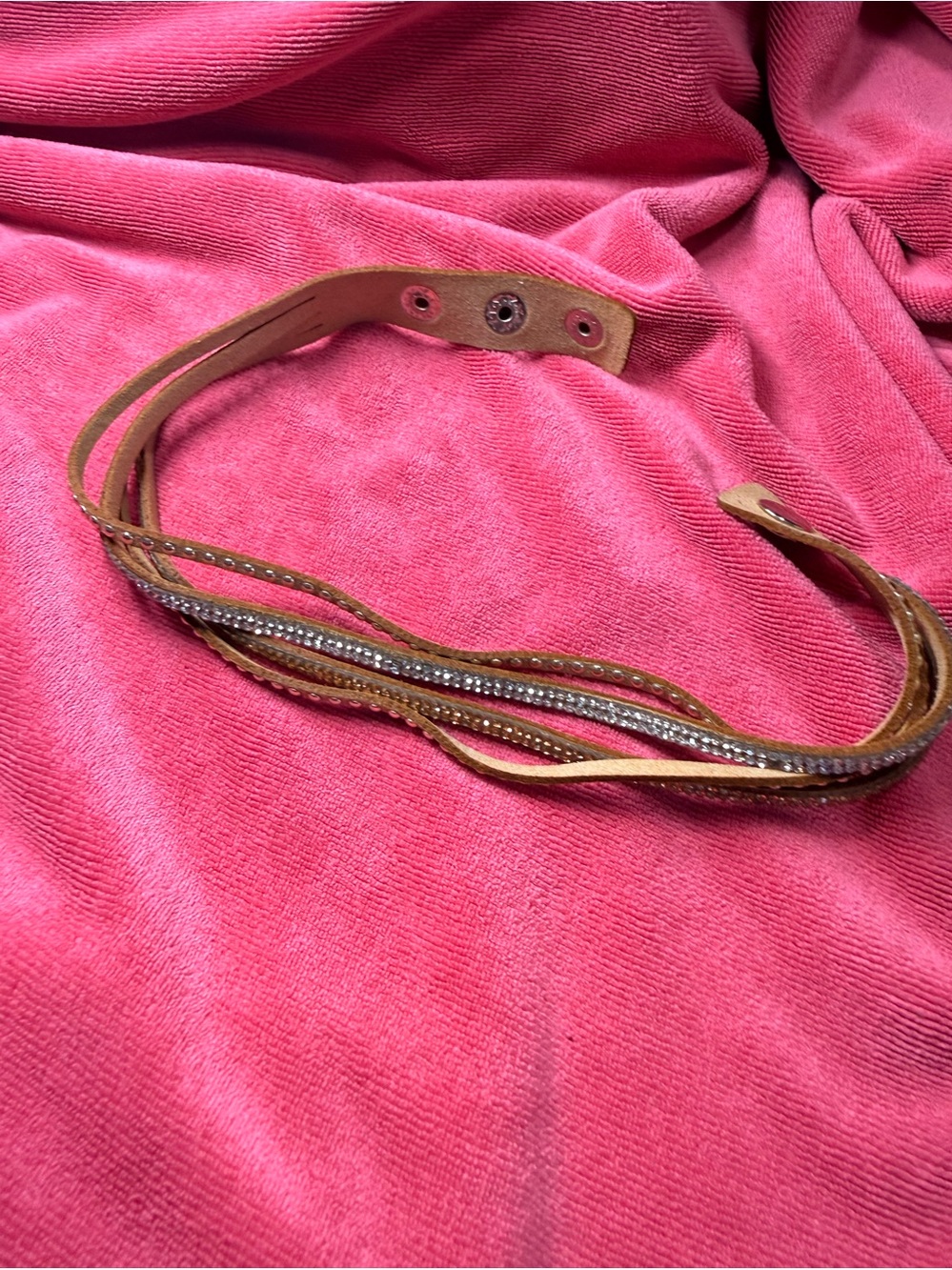 Women's Brown Faux-Leather Multi-Strand Rhinestone Belt